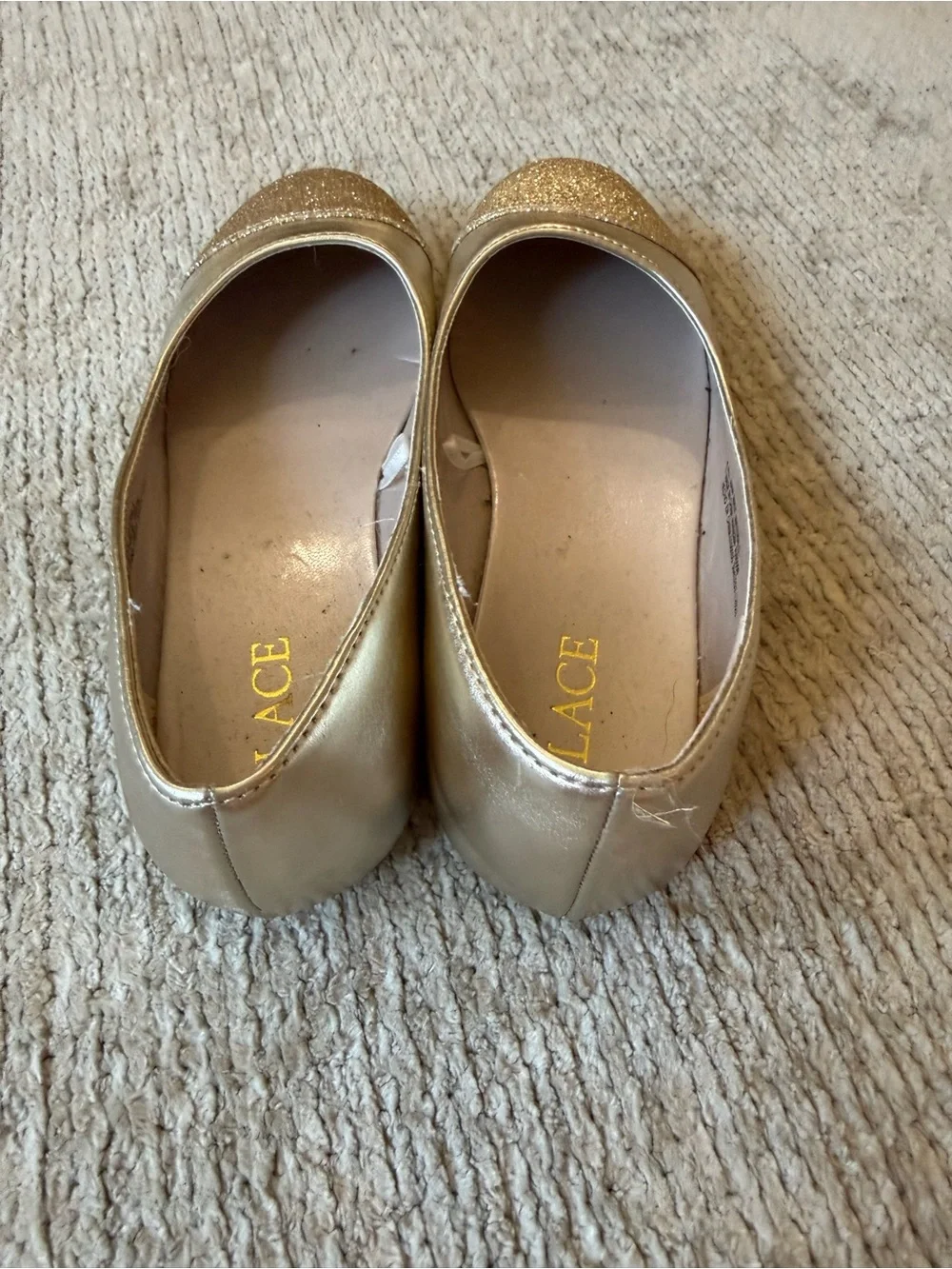The Children’s Place Girls Gold Glitter Cap Toe Ballet Flats Size 1
